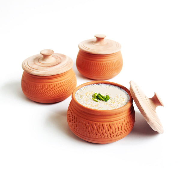 Buy Terracotta Curd Setter with Wooden Lid- Set of 3 | Shop Verified Sustainable Products on Brown Living