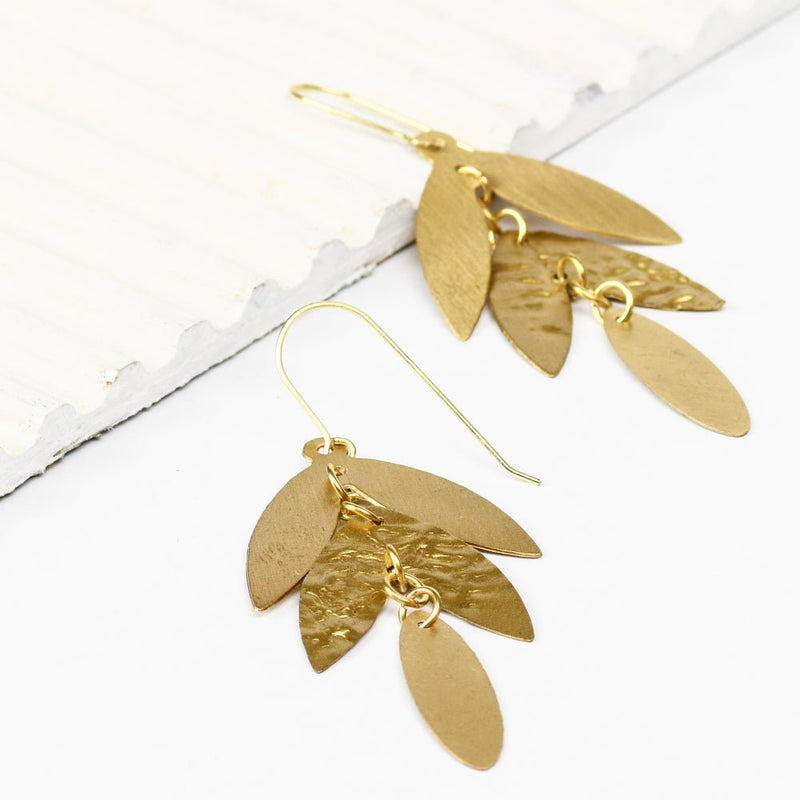 Buy Textured Leaf Brass Earrings | Shop Verified Sustainable Womens earrings on Brown Living™