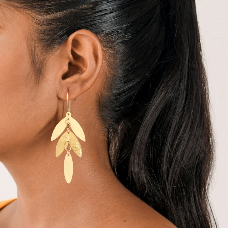 Buy Textured Leaf Brass Earrings | Shop Verified Sustainable Products on Brown Living