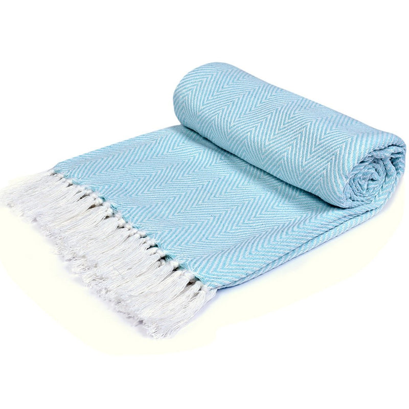 Buy The Blue Chevron Cotton Throw | Shop Verified Sustainable Bed Linens on Brown Living™