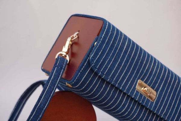 Buy The Blue Striped Square Shoulder Bag | Shop Verified Sustainable Womens Bag on Brown Living™