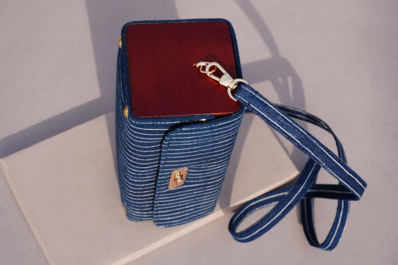 Buy The Blue Striped Square Shoulder Bag | Shop Verified Sustainable Products on Brown Living