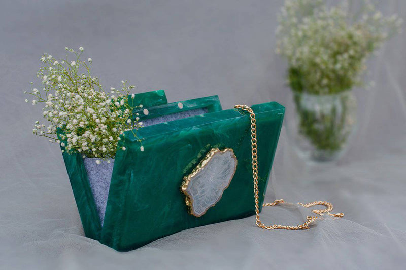 Buy The Green Baroque Rectangular Clutch | Shop Verified Sustainable Womens Clutch on Brown Living™