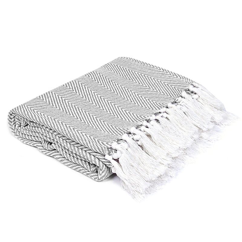 Buy The Gris Chevron Cotton Throw | Shop Verified Sustainable Products on Brown Living