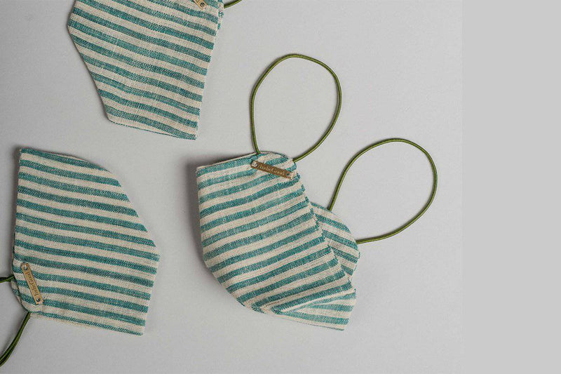 Buy The Handloom Mask - Green Stripe | Shop Verified Sustainable Face Mask on Brown Living™