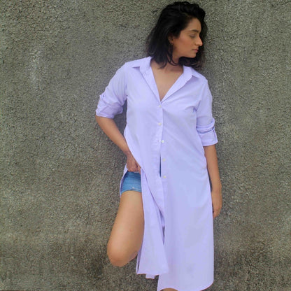 The Lavender Shirt Dress Lavender Cotton Shirt Dress | Verified Sustainable by Brown Living™