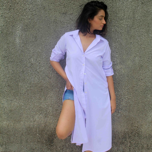 Buy The Lavender Shirt Dress Lavender Cotton Shirt Dress | Shop Verified Sustainable Products on Brown Living