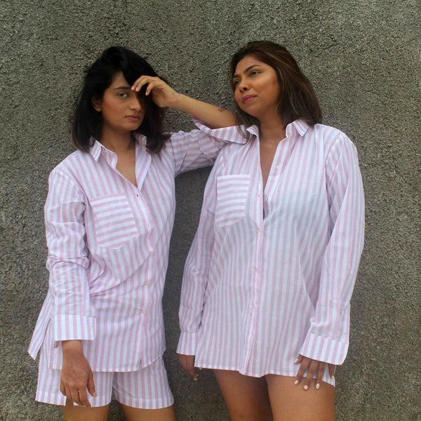 Buy The Pinstriped Set Pink Cotton Striped Co-Ord Set | Shop Verified Sustainable Womens Shirt on Brown Living™