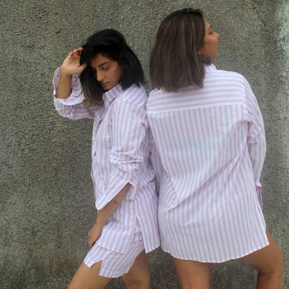 The Pinstriped Set Pink Cotton Striped Co - Ord Set | Verified Sustainable by Brown Living™