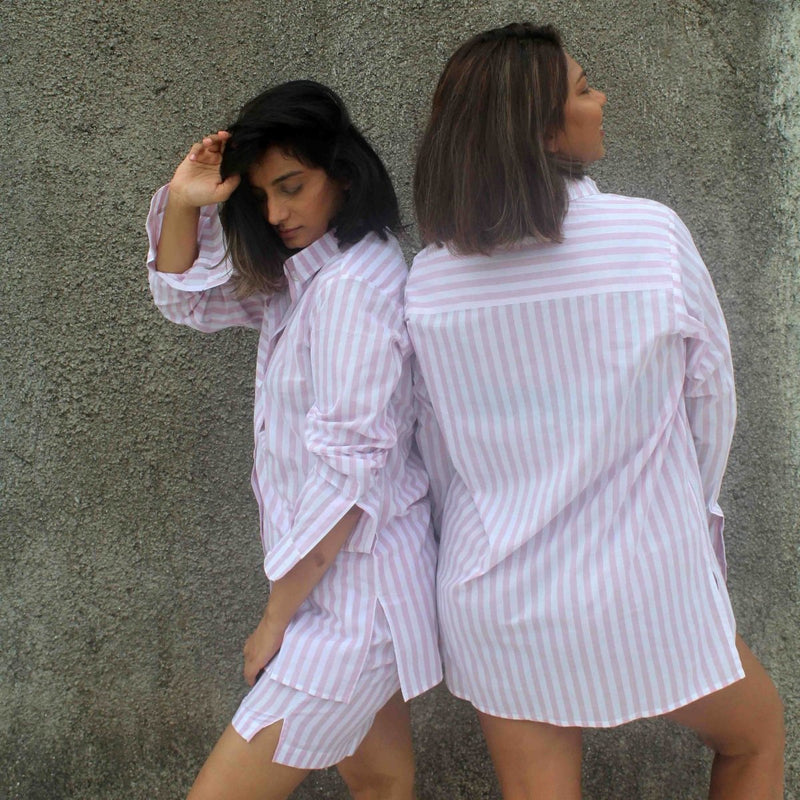 Buy The Pinstriped Set Pink Cotton Striped Co-Ord Set | Shop Verified Sustainable Womens Shirt on Brown Living™