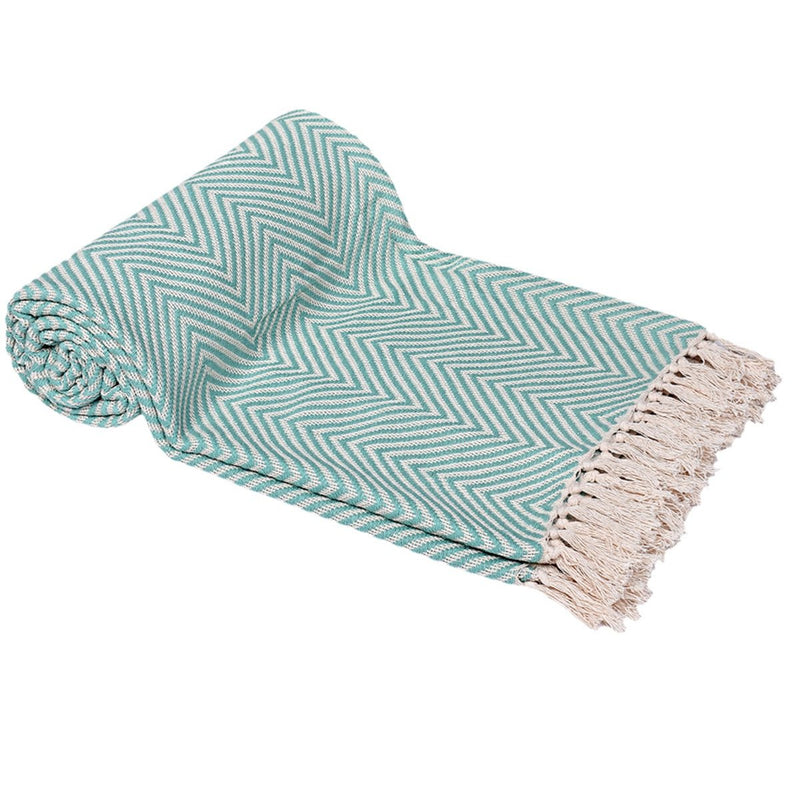Buy The Turq Chevron Cotton Throw | Shop Verified Sustainable Bed Linens on Brown Living™