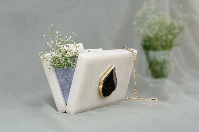 Buy The White Baroque Rectangular Clutch - Black Stone | Shop Verified Sustainable Womens Clutch on Brown Living™