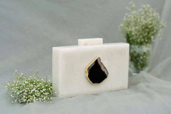Buy The White Baroque Rectangular Clutch - Black Stone | Shop Verified Sustainable Products on Brown Living