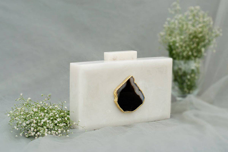 Buy The White Baroque Rectangular Clutch - Black Stone | Shop Verified Sustainable Womens Clutch on Brown Living™