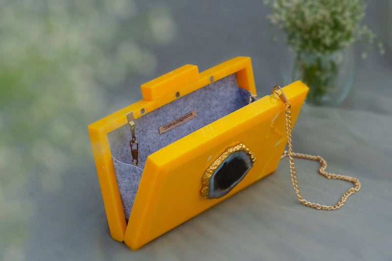 Buy The Yellow Baroque Rectangular Clutch | Shop Verified Sustainable Womens Clutch on Brown Living™