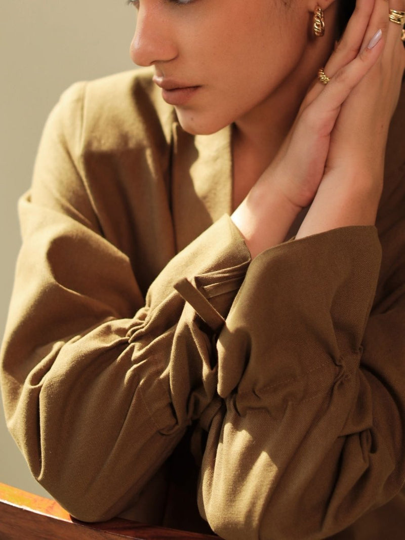 Buy THEA | OVERSIZED TAILORED BLAZER IN OLIVE | 100% ORGANIC COTTON | Shop Verified Sustainable Products on Brown Living