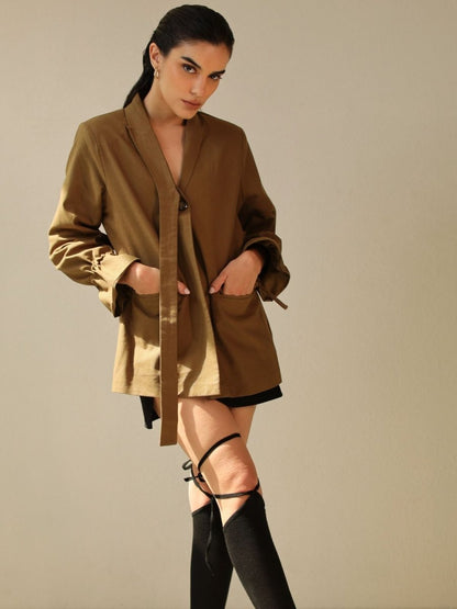 THEA | OVERSIZED TAILORED BLAZER IN OLIVE | 100% ORGANIC COTTON | Verified Sustainable by Brown Living™