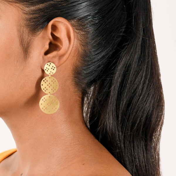 Buy Three Circle Brass Earrings | Shop Verified Sustainable Womens earrings on Brown Living™