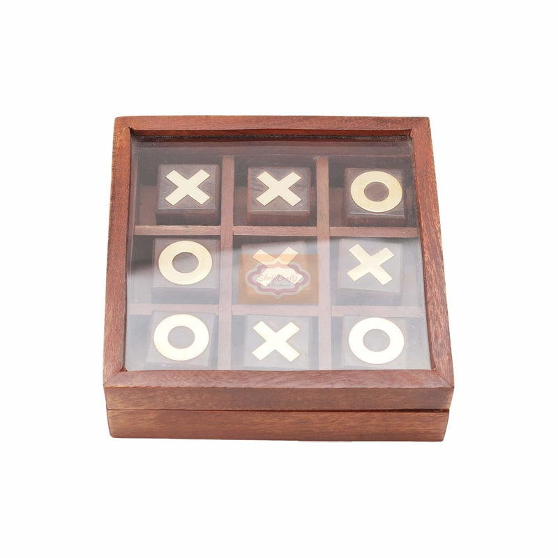 Buy Tic Tac Toe - Tik Tak Toe Wooden Family Board Game with glass lid | Shop Verified Sustainable Products on Brown Living