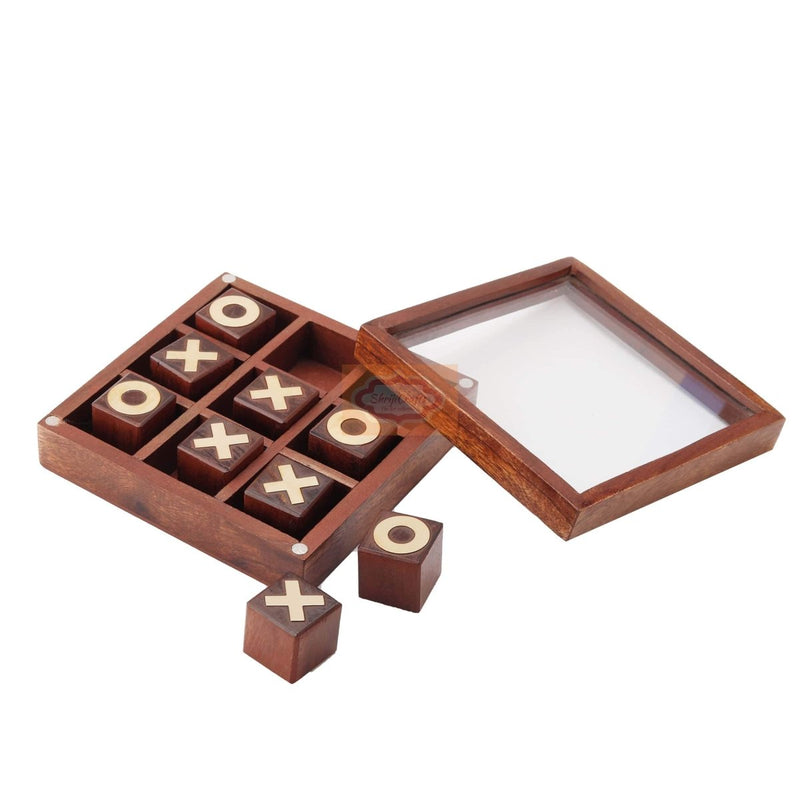 Buy Tic Tac Toe - Tik Tak Toe Wooden Family Board Game with glass lid | Shop Verified Sustainable Products on Brown Living