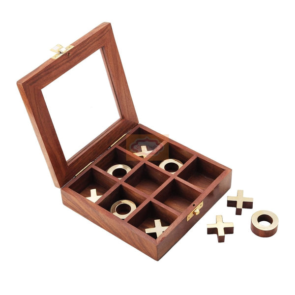 Buy Wooden Tik Tak Toe Brain Teaser Board Game with Glass Lid | Shop Verified Sustainable Learning & Educational Toys on Brown Living™