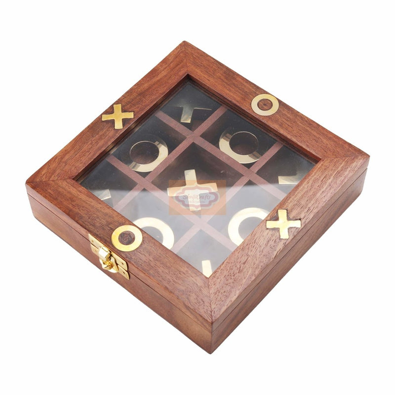Buy Wooden Tik Tak Toe Brain Teaser Board Game with Glass Lid | Shop Verified Sustainable Learning & Educational Toys on Brown Living™