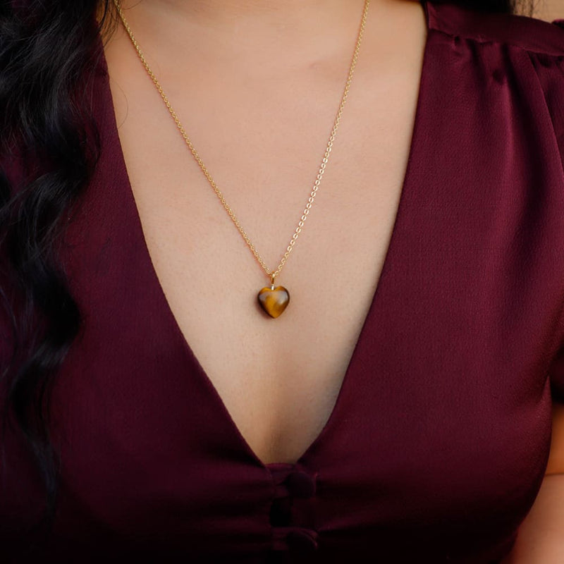 Tiger Eye Stone Pendant with Golden Chain | Verified Sustainable Womens Necklaces on Brown Living™