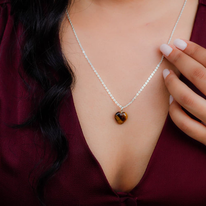 Tiger Eye Stone Pendant with Silver Chain | Verified Sustainable Womens Necklaces on Brown Living™