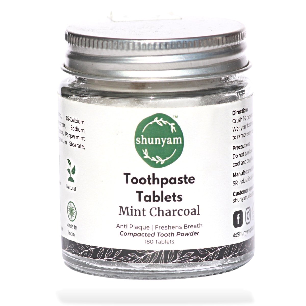 Toothpaste Tablets - Flouride Free - Mint Charcoal (Pack of 180 Tablets) | Verified Sustainable by Brown Living™