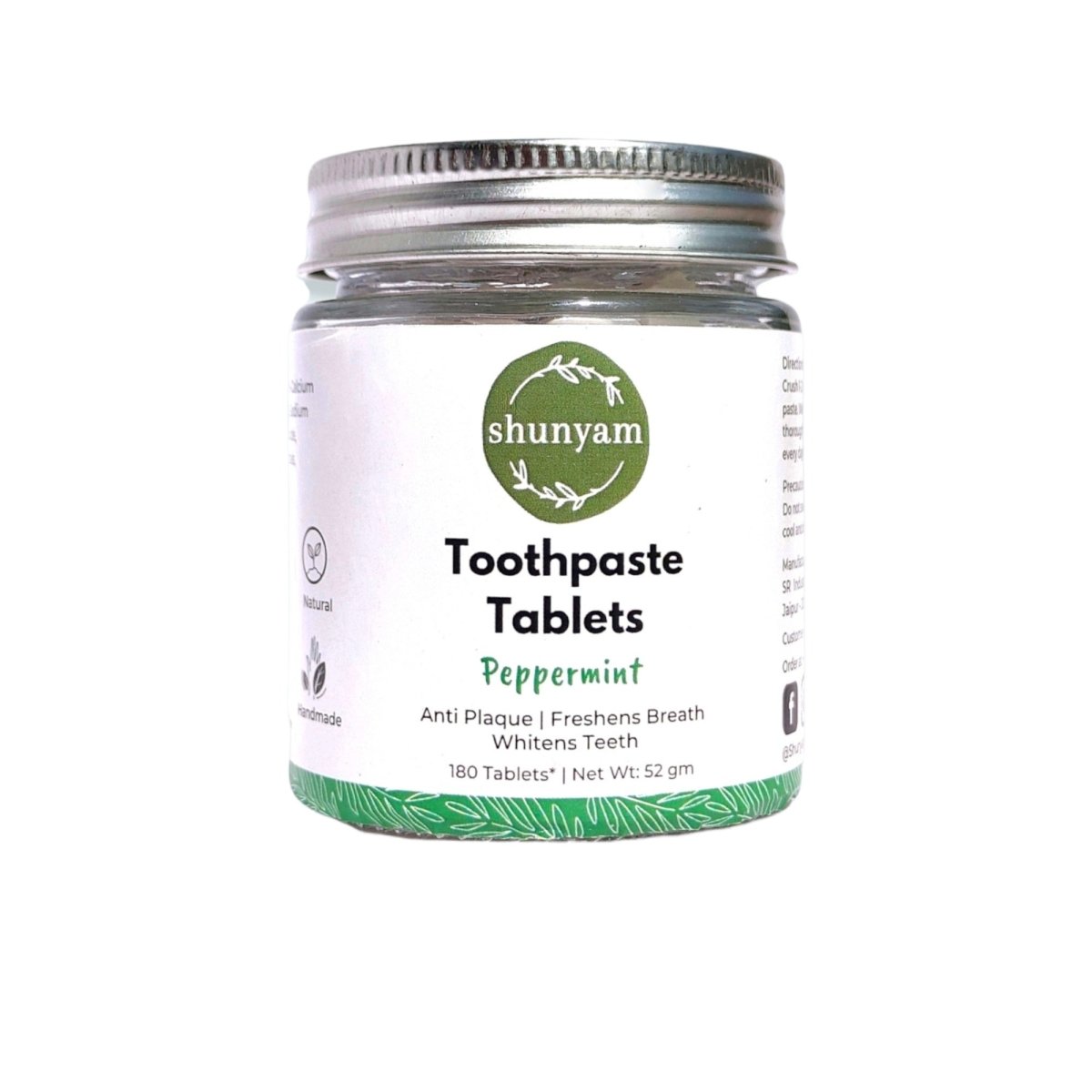 Toothpaste Tablets - Peppermint Flavor without Flouride (180 Tablets) | Verified Sustainable by Brown Living™