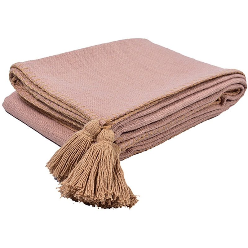 Buy Top Stitch Tasseled Cotton Throw | Shop Verified Sustainable Bed Linens on Brown Living™
