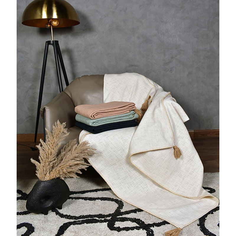 Buy Top Stitch Tasseled Cotton Throw | Shop Verified Sustainable Products on Brown Living