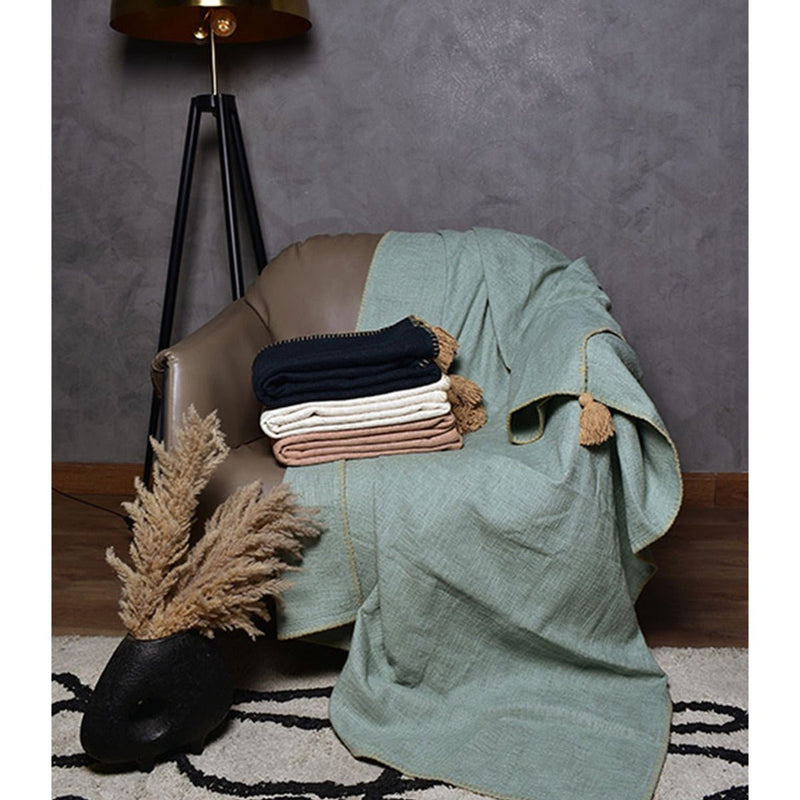 Buy Top Stitch Tasseled Cotton Throw | Shop Verified Sustainable Products on Brown Living