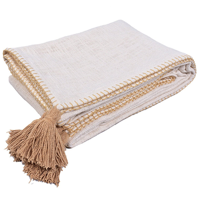 Buy Top Stitch Tasseled Cotton Throw | Shop Verified Sustainable Bed Linens on Brown Living™