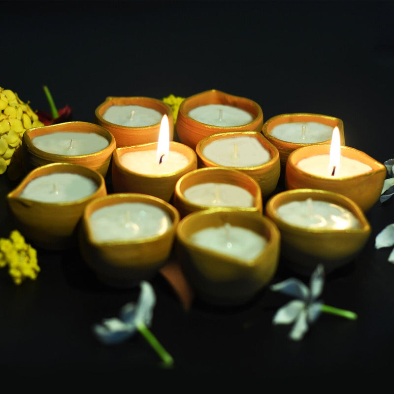 Buy Traditional Little Diya Wax Filled Soywax Candles- Set Of 12 | Shop Verified Sustainable Products on Brown Living