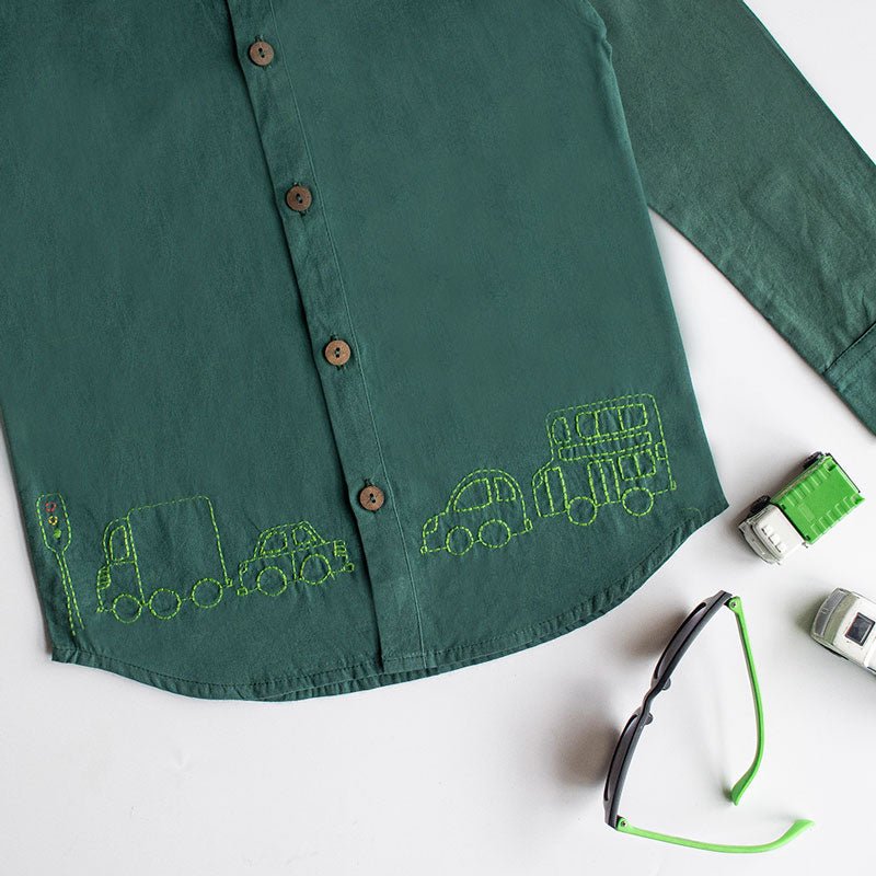 Traffic Embroidered Formal Shirt - Bottle Green | Verified Sustainable by Brown Living™