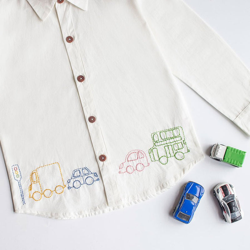 Traffic Embroidered Formal Shirt - White | Verified Sustainable by Brown Living™