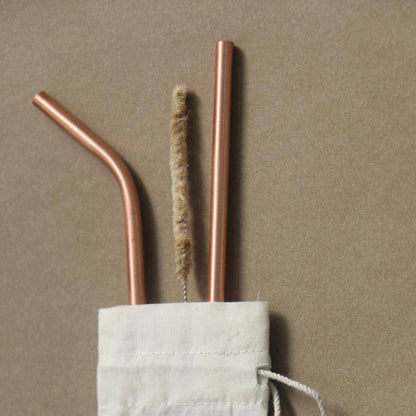 Travel Copper Straw Kit | 1 Straight & 1 Bent Copper Straw | 1 Straw Cleaner | Verified Sustainable by Brown Living™