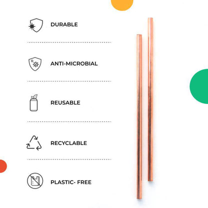 Travel Copper Straw Kit | 1 Straight & 1 Bent Copper Straw | 1 Straw Cleaner | Verified Sustainable by Brown Living™