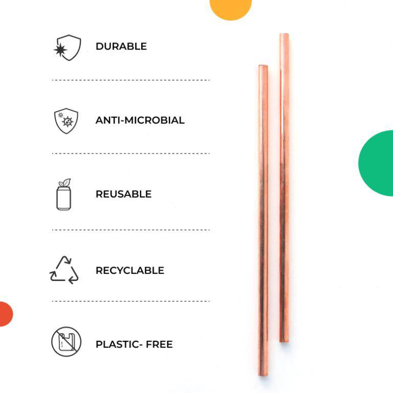 Buy Travel Copper Straw Kit | 1 Straight & 1 Bent Copper Straw | 1 Straw Cleaner | Shop Verified Sustainable Products on Brown Living