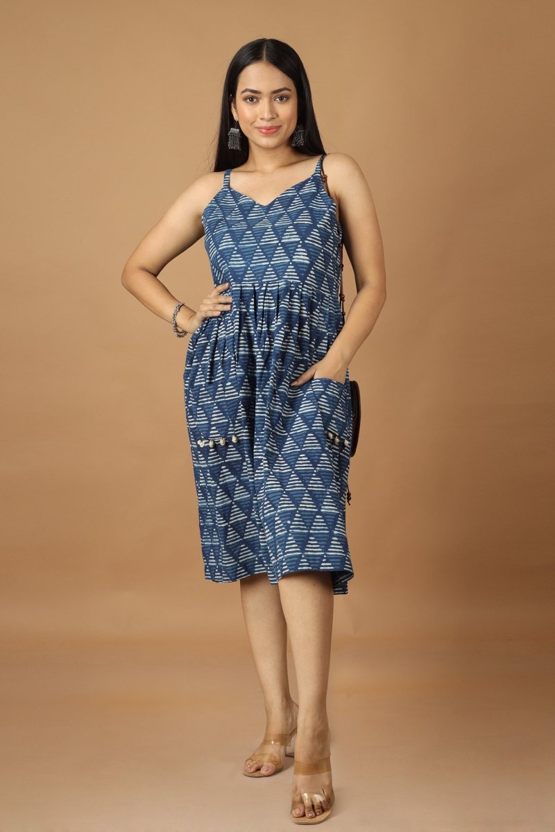 Buy Trikona Dabu Indigo Dress | Shop Verified Sustainable Womens Dress on Brown Living™