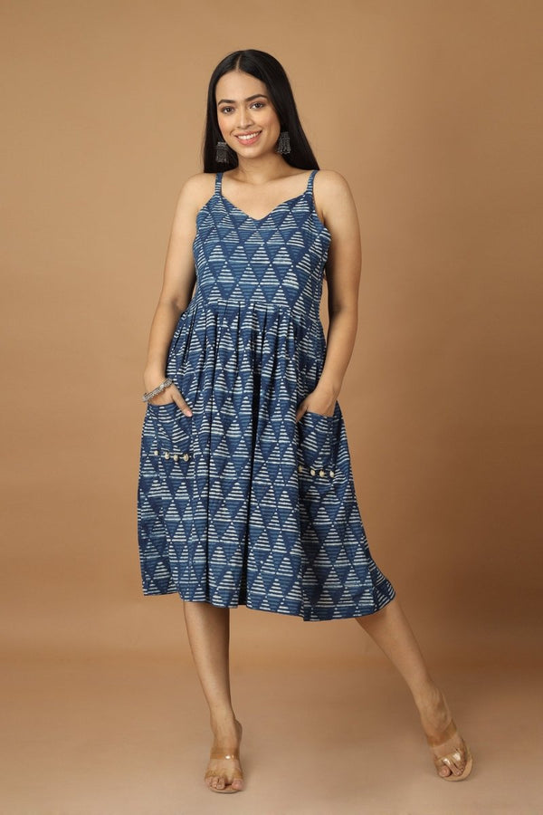 Buy Trikona Dabu Indigo Dress | Shop Verified Sustainable Womens Dress on Brown Living™