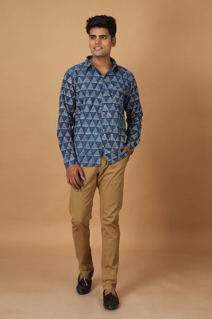 Trikona Dabu Indigo Mens Cotton Shirt | Verified Sustainable by Brown Living™