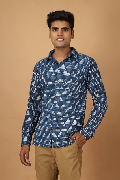 Trikona Dabu Indigo Mens Cotton Shirt | Verified Sustainable by Brown Living™