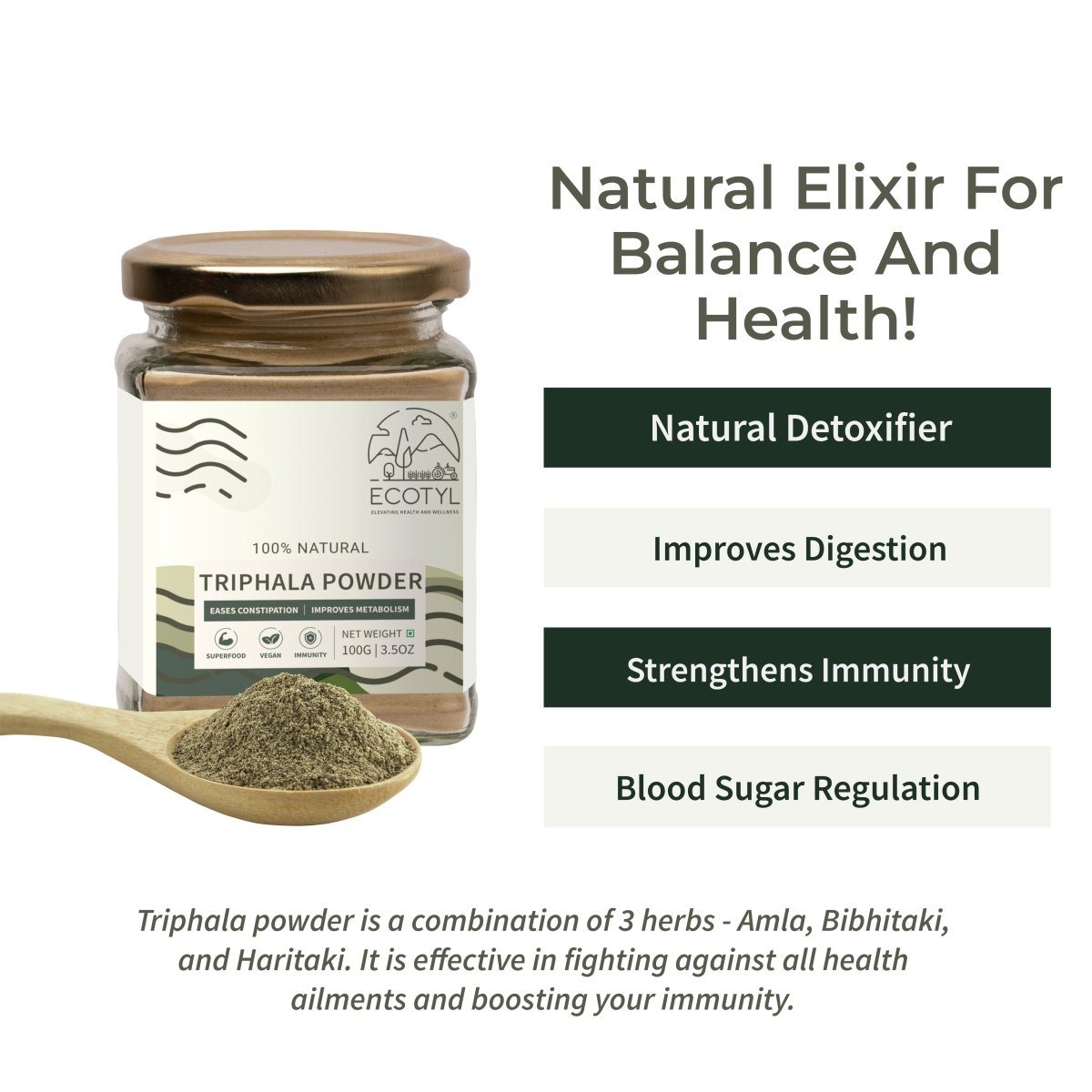 Triphala Powder for Digestive Health & Immune System - 100g | Verified Sustainable by Brown Living™