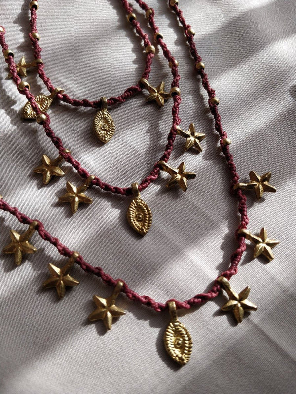 Buy Triplet Maroon Layered Thread Necklace | Shop Verified Sustainable Products on Brown Living