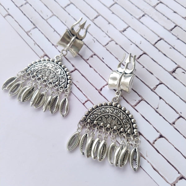 Buy Rainvas Trishul Damru Silver Oxidised Earrings for Women | Shop Verified Sustainable Womens earrings on Brown Living™