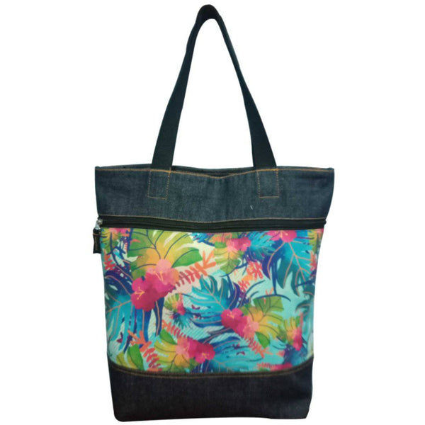 Buy Tropical Upcycled Denim Tote Bag | Shop Verified Sustainable Tote Bag on Brown Living™
