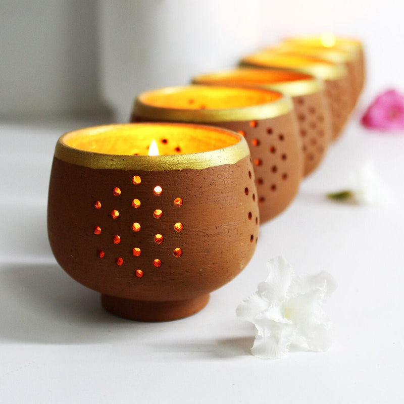Buy Tub Candle Holder- Set Of 6 with Free Soywax Candle | Shop Verified Sustainable Candles & Fragrances on Brown Living™