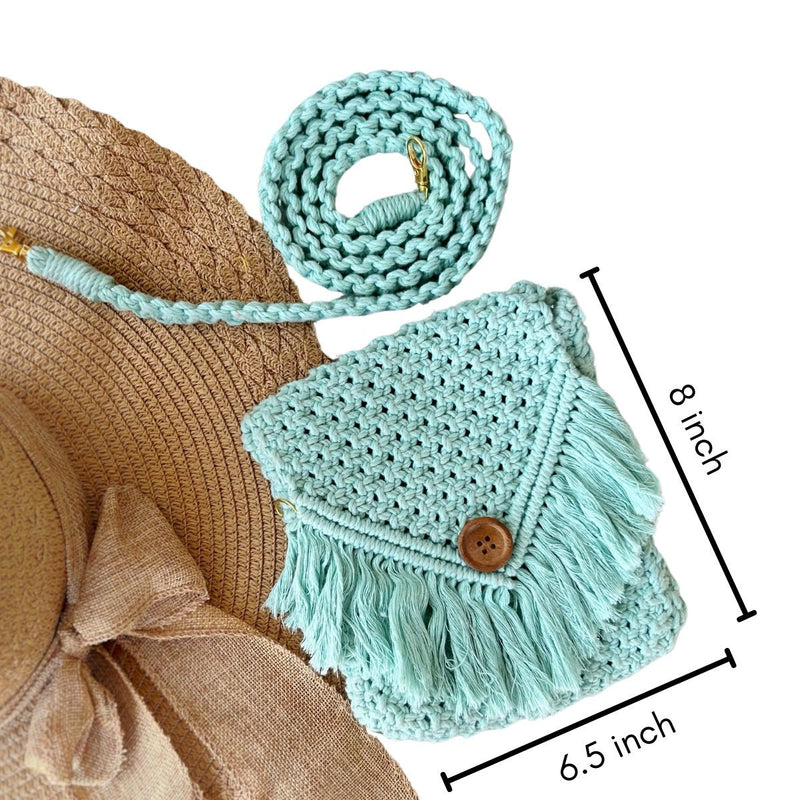 Turqoise Macrame Mobile Sling Bag | Verified Sustainable Sling bag on Brown Living™